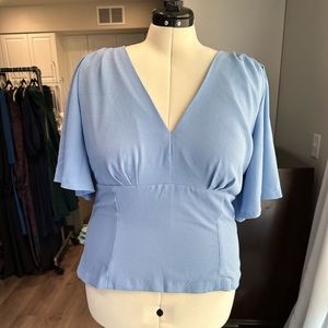 Pale Blue Flutter Sleeve Blouse